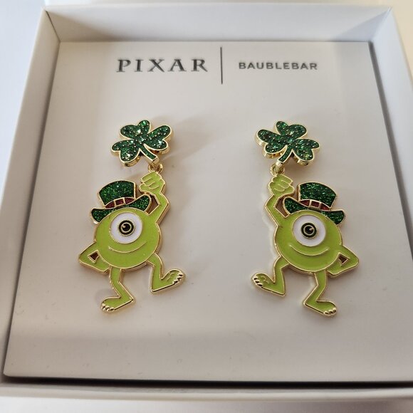 Disney Baublebar Mike Wazowski Earrings Monsters Inc Irish Shamrock One Pair New - Picture 2 of 3